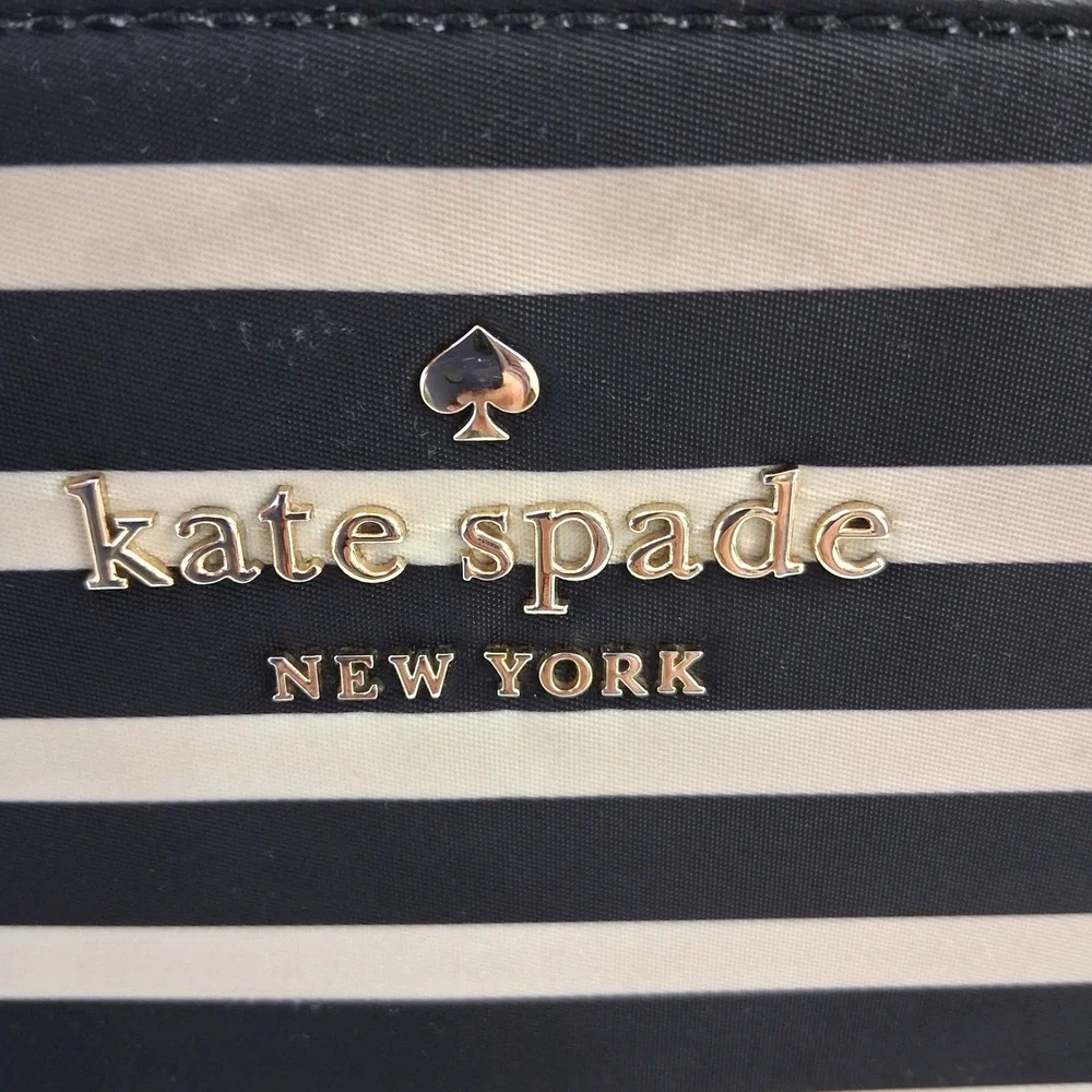 Kate Spade New York Black Cream Striped Satchel Crossbody Bag R00675